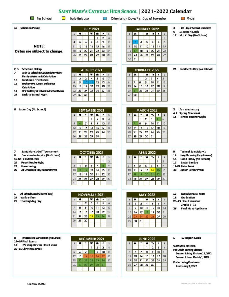 St Mary #39 s Academic Calendar Printable Calendar